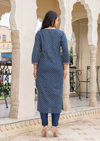 Kaajh Women's Blue Embroidered Cotton Suit Set | Grocsy