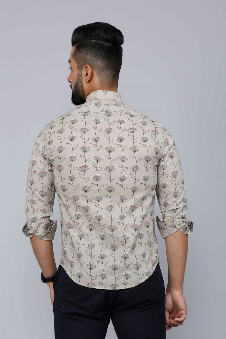 Miravan Men's Beige Comfort Floral Printed Casual Shirt | Grocsy