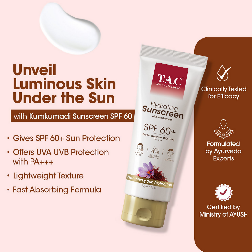 TAC - The Ayurveda Co. Kumkumadi Hydrating Sunscreen SPF 60+ PA++++ | Grocsy