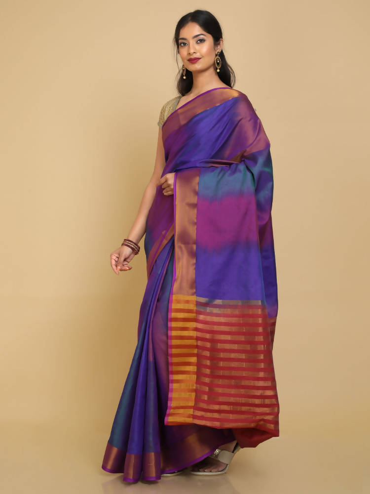 Kalamandir Ikkat Print Multi Color Uppada Saree With Zari Border | Grocsy