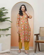 Vaasva Women Mustard Cotton Printed Straight Kurti With Pant | Grocsy