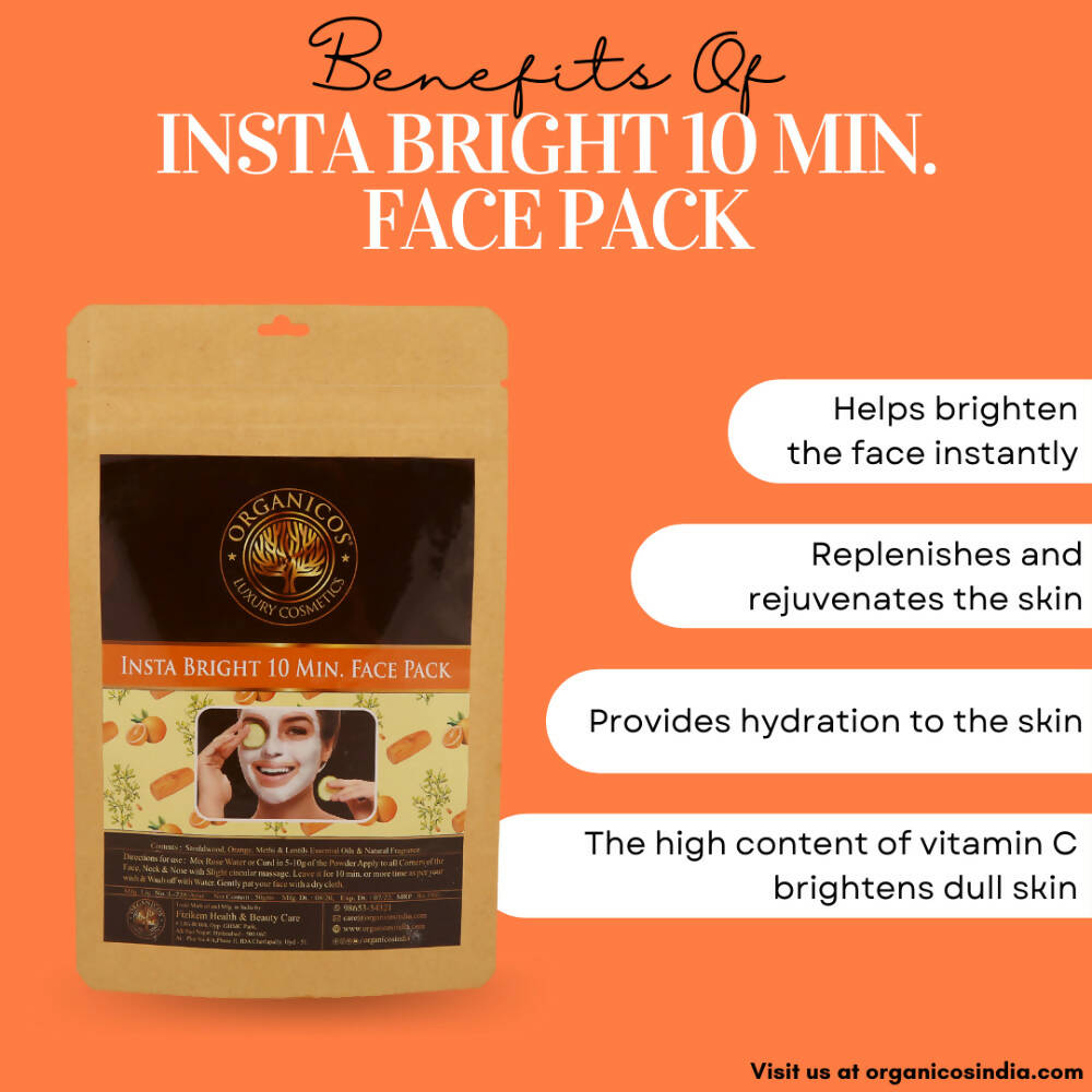 Organicos Insta Bright 10 Min Face Pack | Grocsy