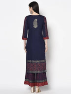 Aniyah Rayon Navy Blue Color Block Print Straight kurta (AN-180K) | Grocsy