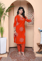 Miravan Womens Orange Floral Print Straight Kurta With Palazzo | Grocsy
