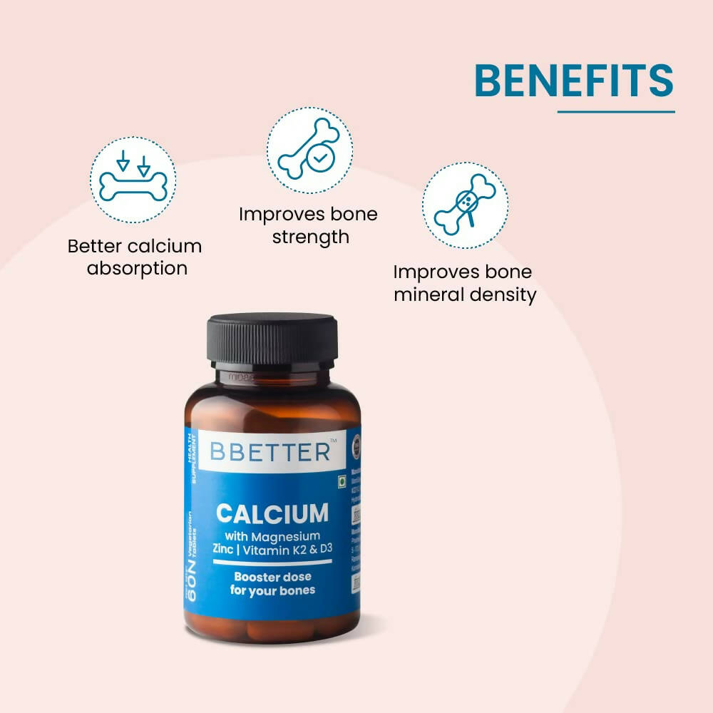 BBETTER Calcium Magnesium Zinc Tablets with Vitamin D3 & K2 | Grocsy