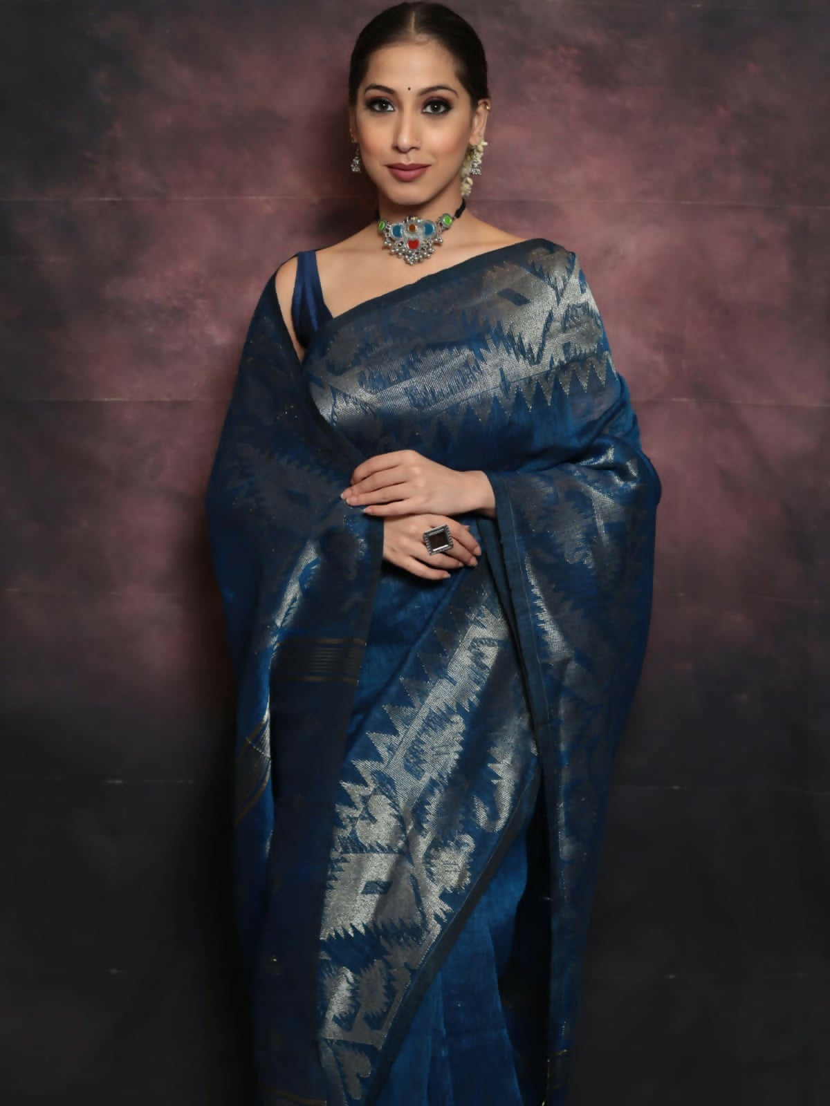 Exclusive Collection Deep Green Beautiful Linen Jamdani Saree | Grocsy