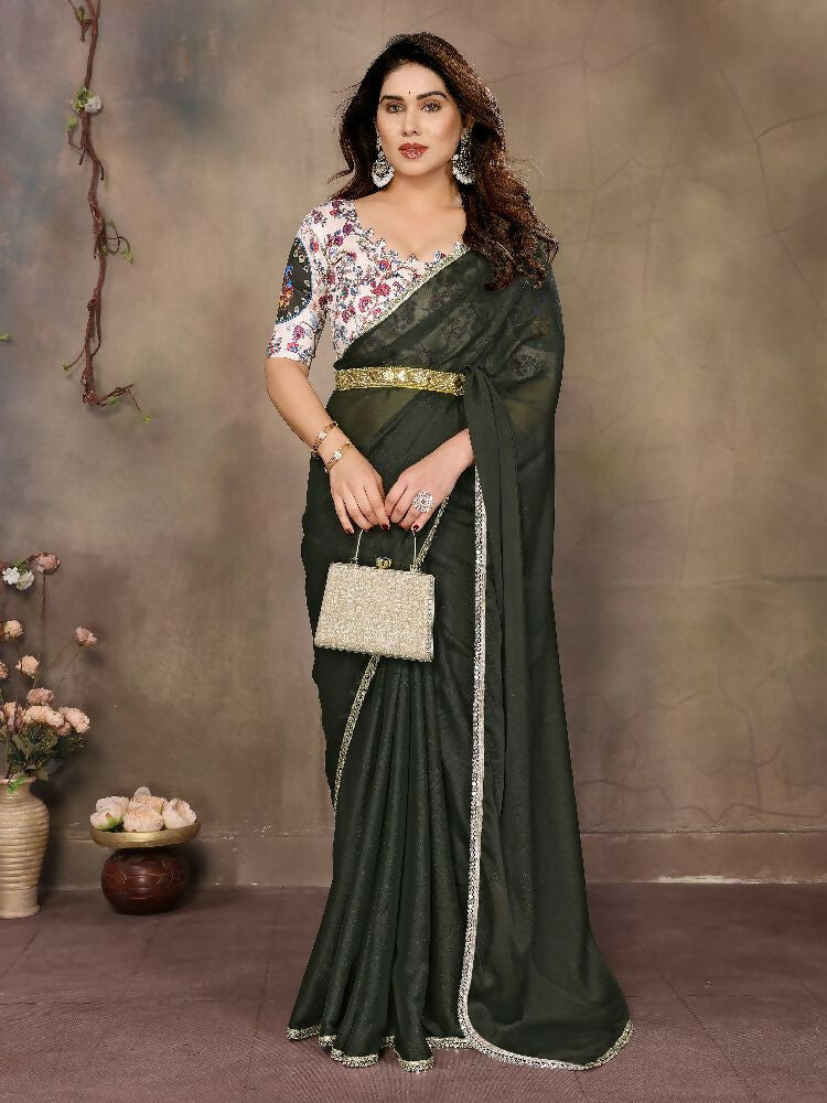 PR Fashion Mehen Star Georgette Solid Georgette With Mirror Border Saree | Grocsy