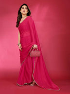 PR Fashion Pink Jimmy Choo Fabric Palin With Work Lace Saree | Grocsy