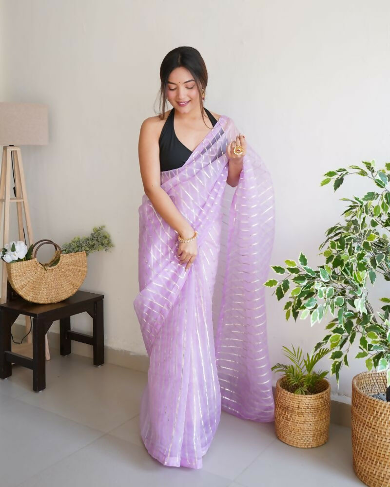 Vamsee Devika Lavender Organza Silk Saree | Grocsy