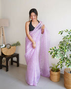 Vamsee Devika Lavender Organza Silk Saree | Grocsy