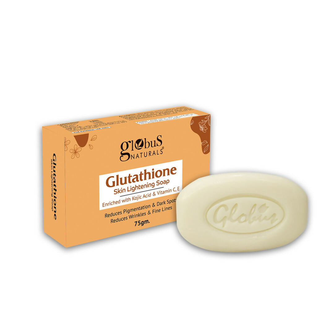 Globus Naturals Glutathione Skin Lightening Soap Enriched with Kojic Acid & Vitamin C, E, Reduces Dark Spots, Wrinkles & Fine Lines | Grocsy