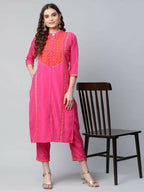 Ahalyaa Womens Pink Crepe Printed Kurta Pant Set | Grocsy