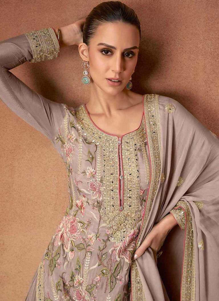 Vastranavya Coral Heavy Star Georgette Embroidered Sequins & Mirror Work Classy Pakistani Palazzo Suit | Grocsy