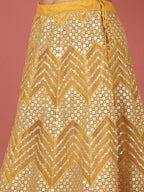 House of Panchhi Mustard Net Sequinse Work Lehenga & Blouse, Dupatta | Grocsy