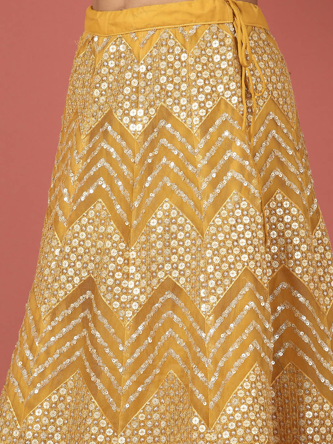 House of Panchhi Mustard Net Sequinse Work Lehenga & Blouse, Dupatta | Grocsy