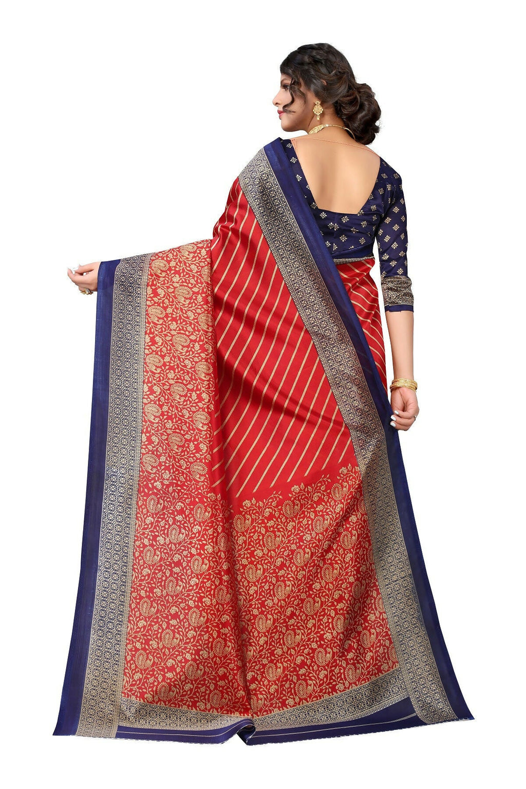 Vamika Red Printed Art Silk Saree | Grocsy