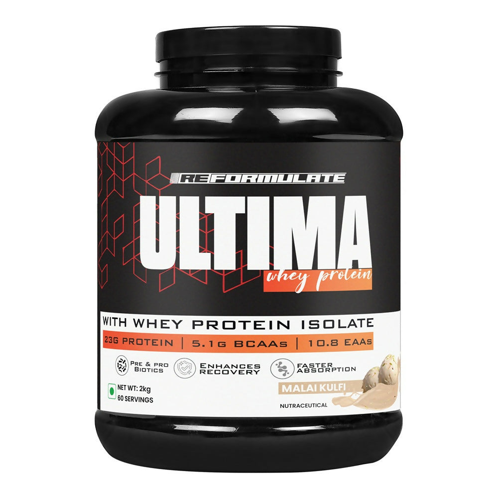 Reformulate Ultima I Whey Protein with Isolate I 23 G Protein I 5.1G BCAA I 10.8 EAA I Pre & Probiotics - Malai | Grocsy