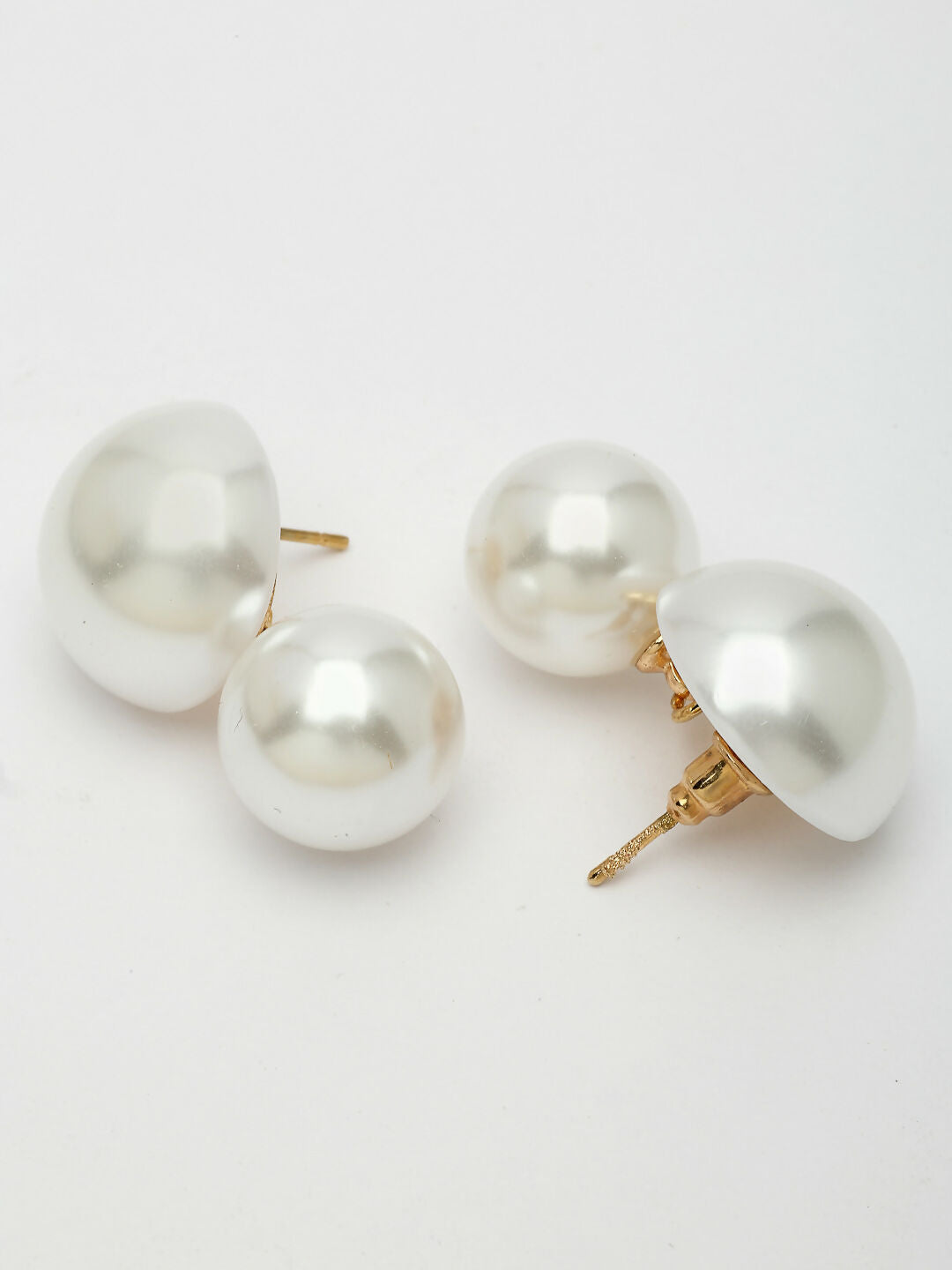 NVR Women's White Pearl Gold-Polished Circular Drop Earring | Grocsy