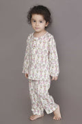 Breathables White & Yellow Tortoise Cotton Nightsuit Set For Kids | Grocsy