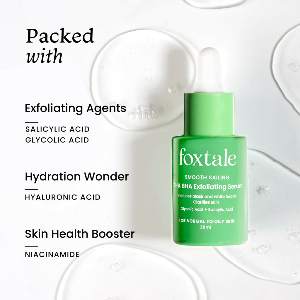 Foxtale 2% Salicylic Acid AHA BHA Exfoliating Serum with Niacinamide, Fights Acne, Reduces Blackheads & Whiteheads, Reduces Excess Oil & Bumpy Texture | Grocsy