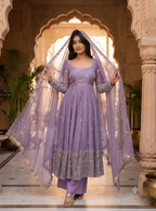 Teeya Creation Designer Lavender Ethnic Suit Set With Heavy Embroidery And Dupatta | Grocsy