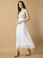 Myshka Women's White Solid Georgette Party Dress | Grocsy