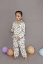Breathables Kids Cotton White Mushroom Print Shirt & Pyjama Boys & Girls Night Suit | Grocsy