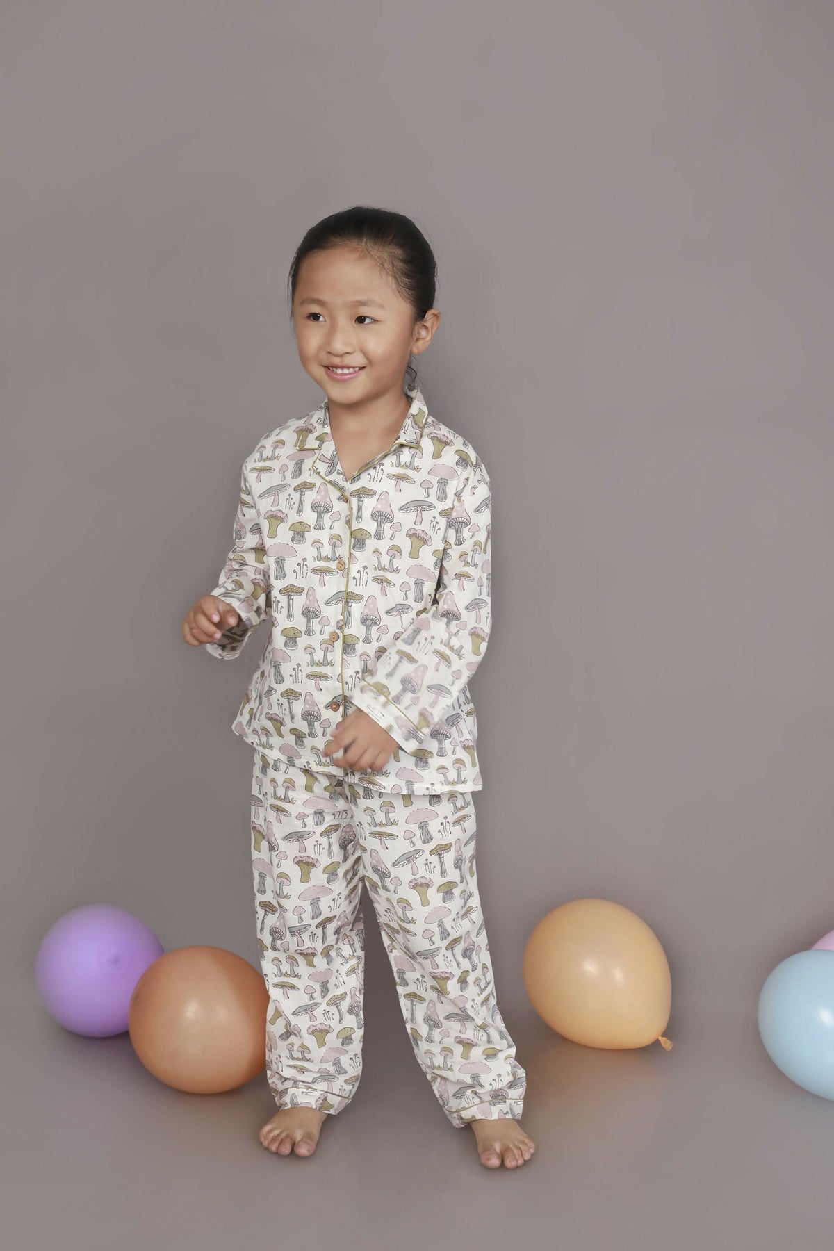 Breathables Kids Cotton White Mushroom Print Shirt & Pyjama Boys & Girls Night Suit | Grocsy
