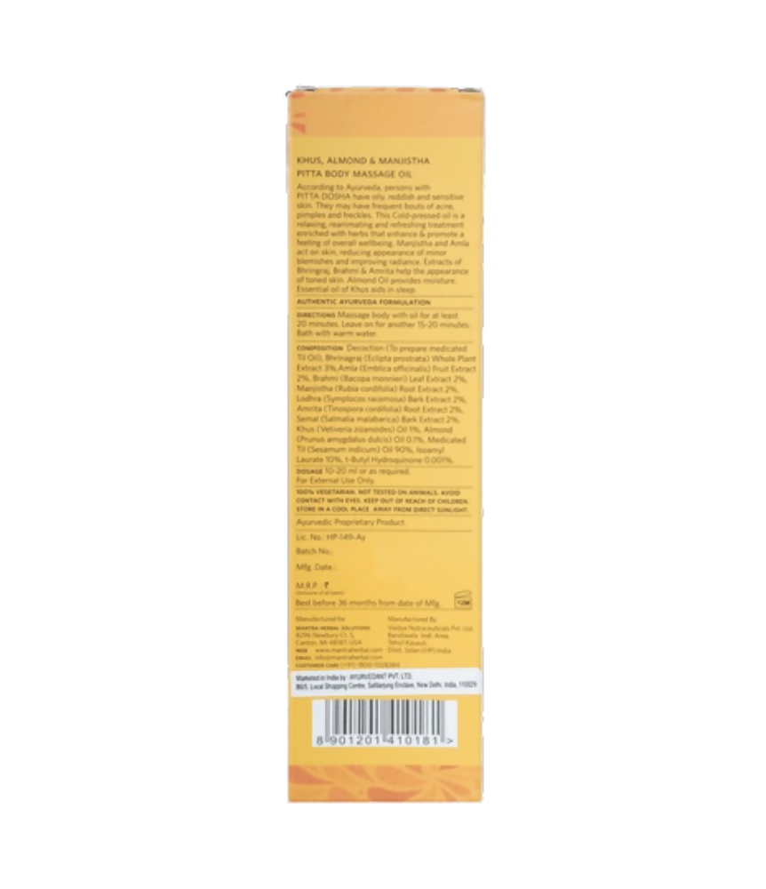 Mantra Herbal Khus, Almond and Manjistha Pitta Body Massage Oil | Grocsy