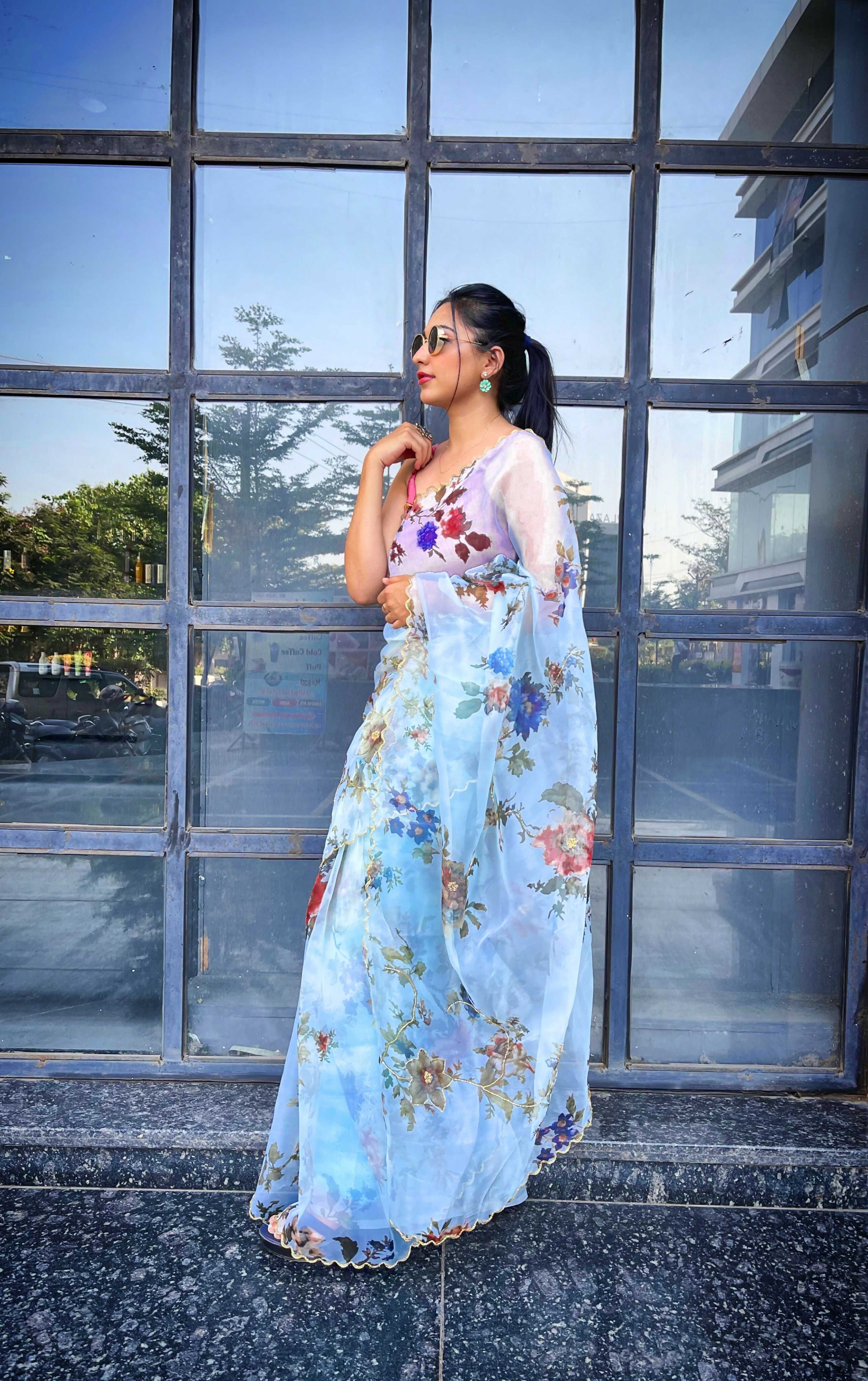 Vamsee Saras Sky Organza Saree | Grocsy
