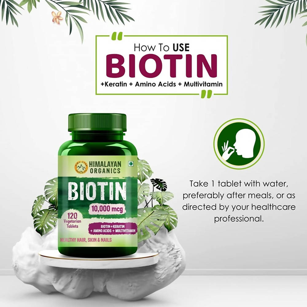 Himalayan Organics Biotin 10000 Mcg with Keratin, Amino Acids & Multivitamin Tablets | Grocsy