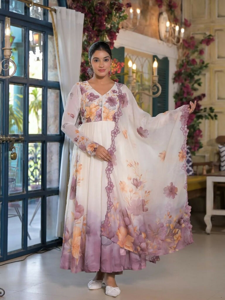 Teeya Creation Multi Color Organza Silk Printed Party Wear Gown | Grocsy