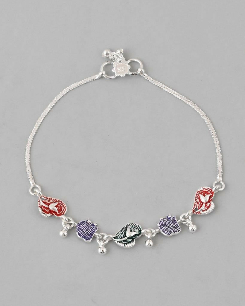 VOJ Set of 2 Silver Plated Designer Multi Color Anklet | Grocsy