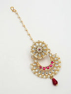 NVR Women's Gold-Polished CZ Stone-Studded Maang Tikka | Grocsy