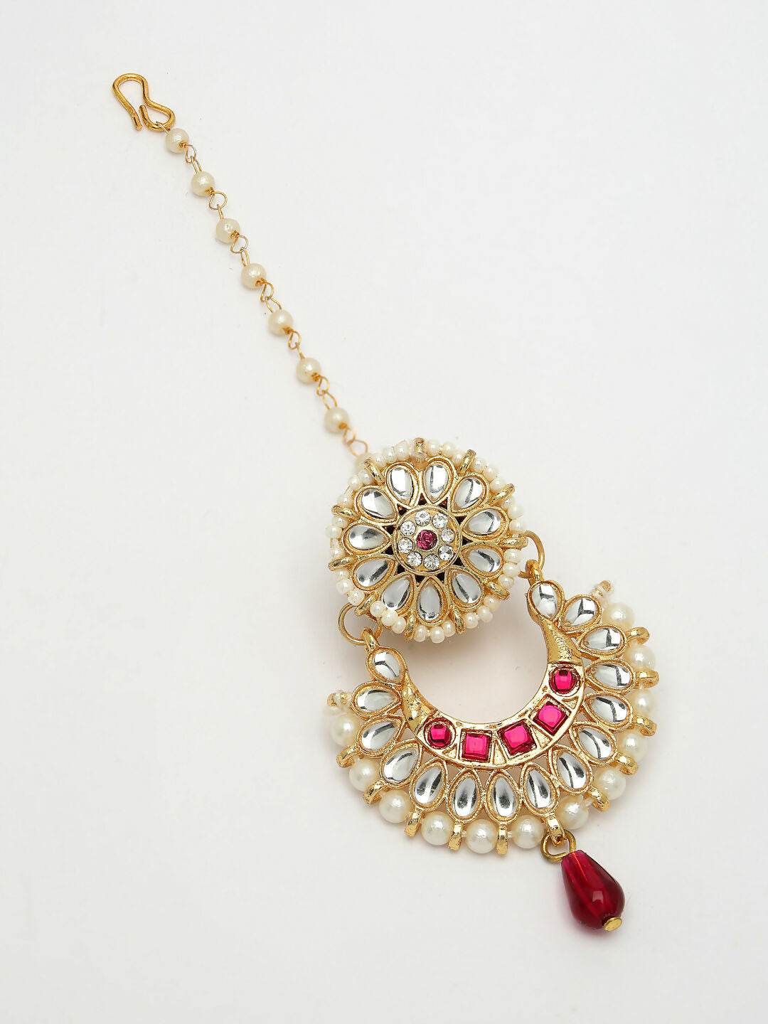 NVR Women's Gold-Polished CZ Stone-Studded Maang Tikka | Grocsy