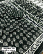 Black Poly Georgette Ajrak Saree with Unstitched Blouse - Hiral Fashion | Grocsy