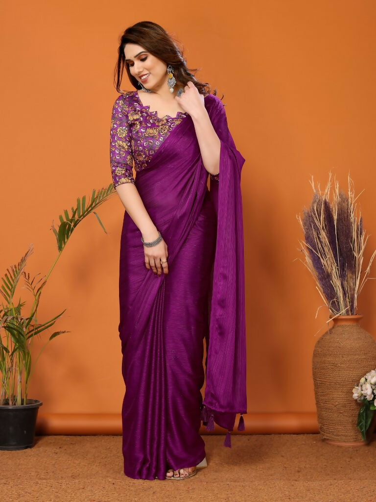 Partywear Designer Magenta Polyester Zari Fancy Saree - Starwalk | Grocsy
