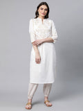 Ahalyaa Women Offwhite Pure Cotton Printed Kurta With Trousers | Grocsy