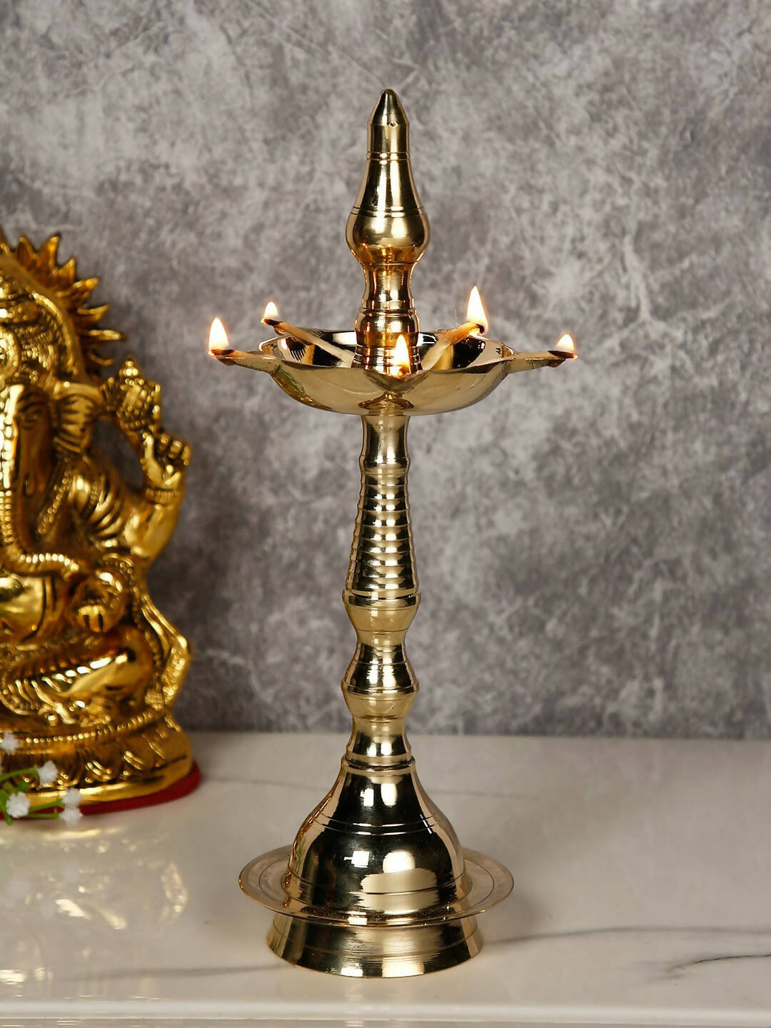 CraftVatika Gold-Toned Brass Kerala Diya Oil Lamp Stand | Grocsy