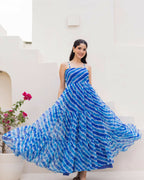 Aayaa Designer crape hand work Multi indo western - Blue | Grocsy