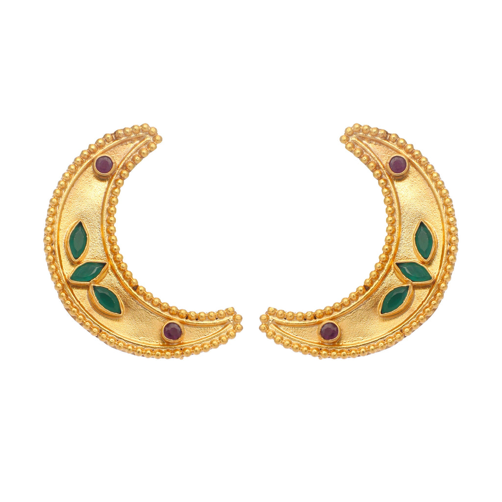Nuyug 22K Gold Plated Green Lunar Earrings | Grocsy