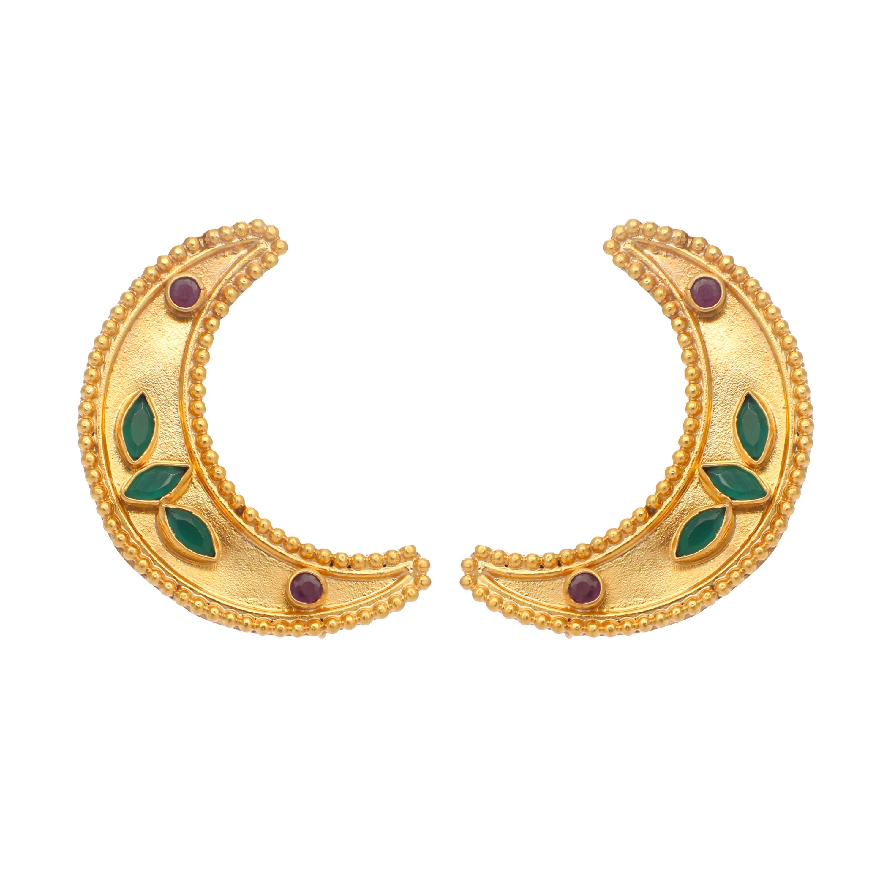 Nuyug 22K Gold Plated Green Lunar Earrings | Grocsy