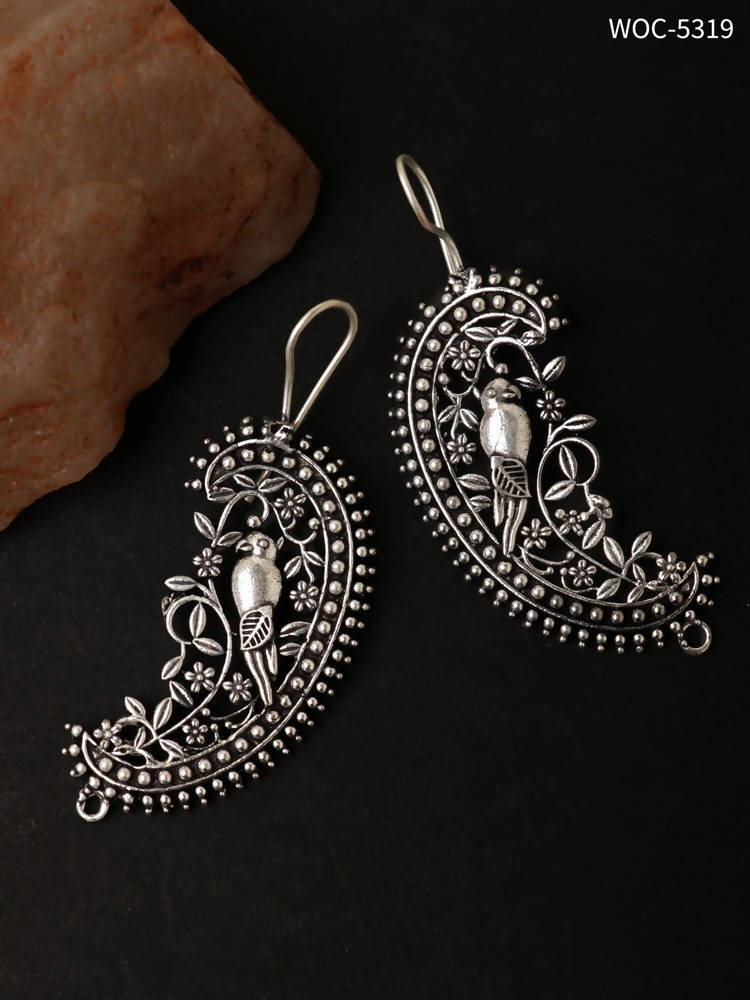 Mominos Fashion Johar Kamal Silver Parrot Hoops and Ghungroo Bali Combo Earrings | Grocsy