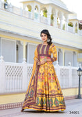 Partywear Designer Yellow Dola Silk Anarkali suit with Dupatta - Suzen | Grocsy