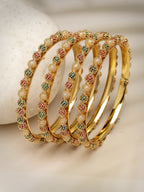 NVR Women's Set of 4 Gold-Polished Beads Handcrafted Traditional Bangles