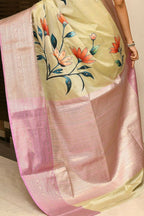 Joban Fashion Lavender & Brown Saree Kataan Applick Witch Mirror | Grocsy
