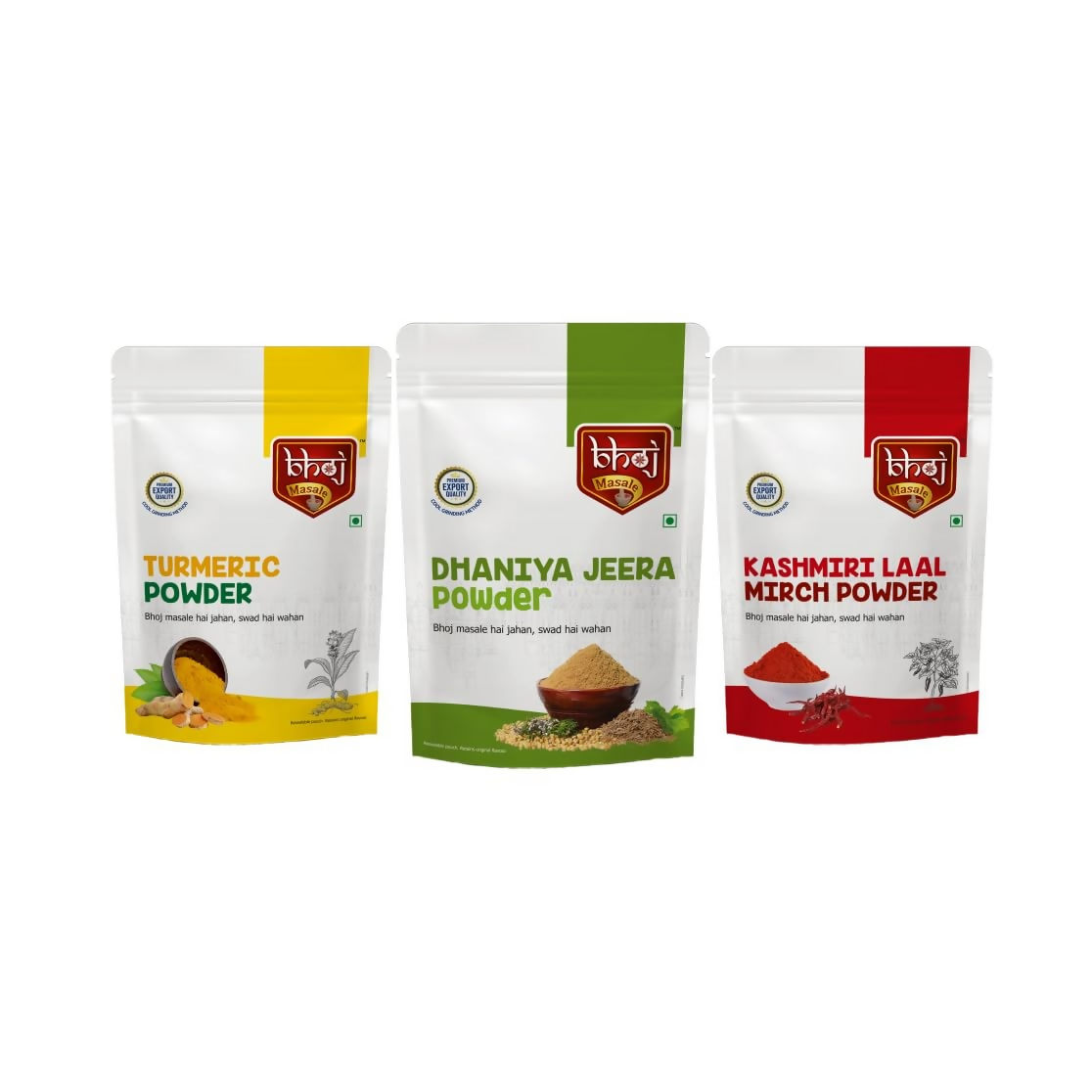 Bhoj Masale Haldi,Jeera Dhaniya And Kashmiri Lal Mirch Powder | Grocsy