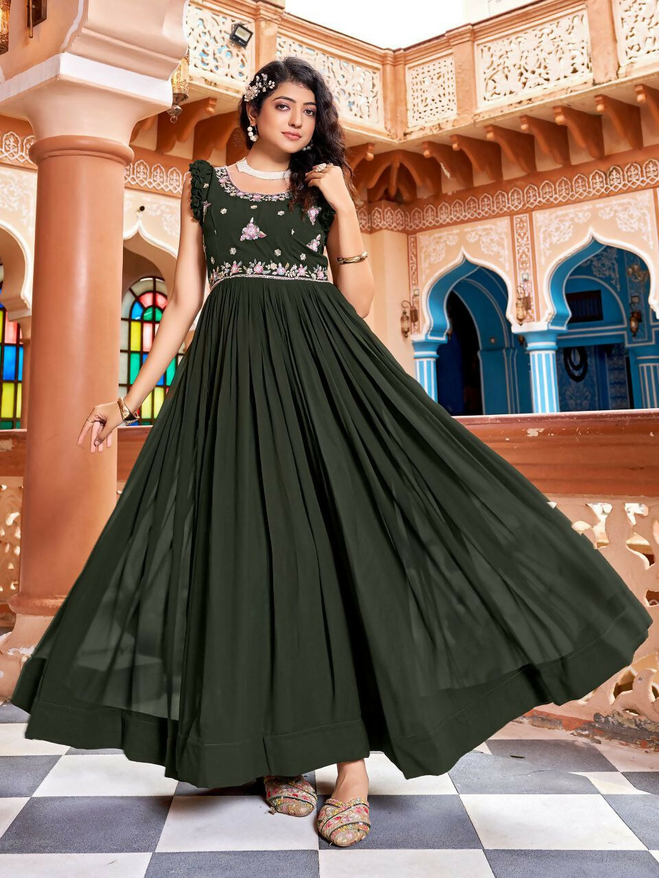 Joban Fashion Mehendi Readymade Dress With Sequins embroidery Work | Grocsy