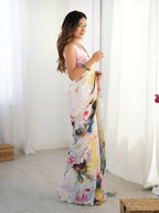 Multi Chinon Designer Digital Printed,Mirror Cut Work Saree - Elayna | Grocsy
