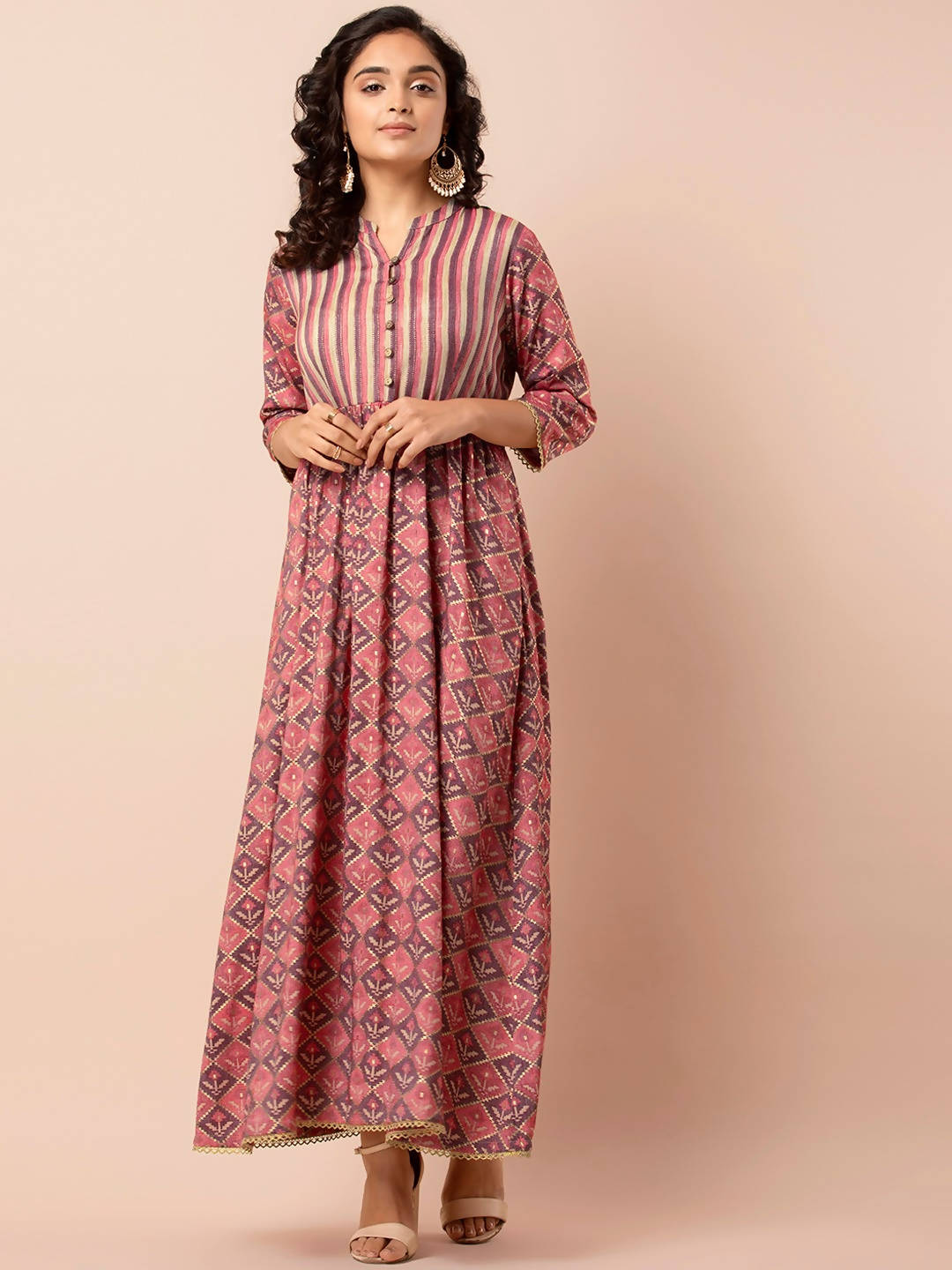 Indya Orange Printed Maxi Dress | Grocsy